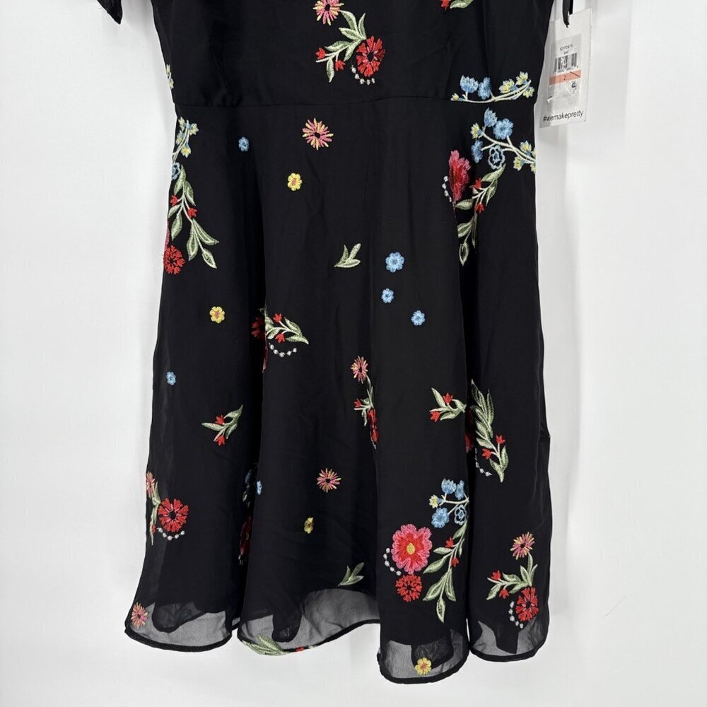 New Kensie Womens Size 2 Black Floral Embroidered Chiffon Back Cutout Dress - Picture 8 of 14